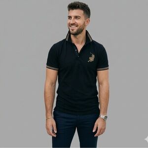 Just Roberto Cavalli Panther Logo Short Sleeve Polo Shirt Embroidered Stretch M